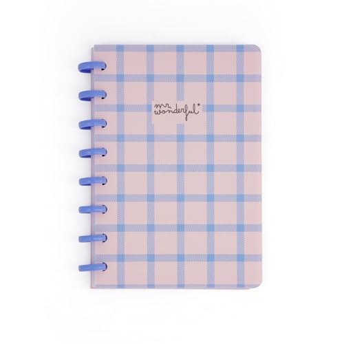 Mr. Wonderful - Libreta A5 - Cuadros azul y rosa - Con portada en plástico con un bonito estampado - Con 160 páginas pautadas