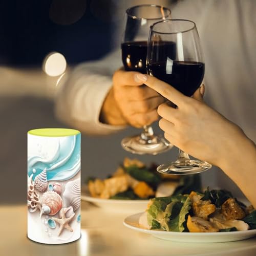 Image of Poceacles Seashell Conch Starfish Flickering Flameless LED Battery Candles Pillar Candles Tealight with 18-Key Timer Remote with Colorful Light Safe for Indoor Outdoor Home Wedding Decor