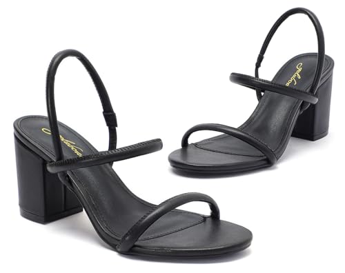Image of geluboao Heels for Women Classic Open Round Toe Three Straps Slip On Block Low Heel Sandals Strappy Ankle Strap Chunky Heeled Sandals Party Wedding Dress Shoes