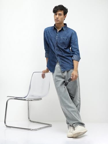 Image of Urbano Fashion Men's Regular Fit Full Sleeve Washed Denim Shirt