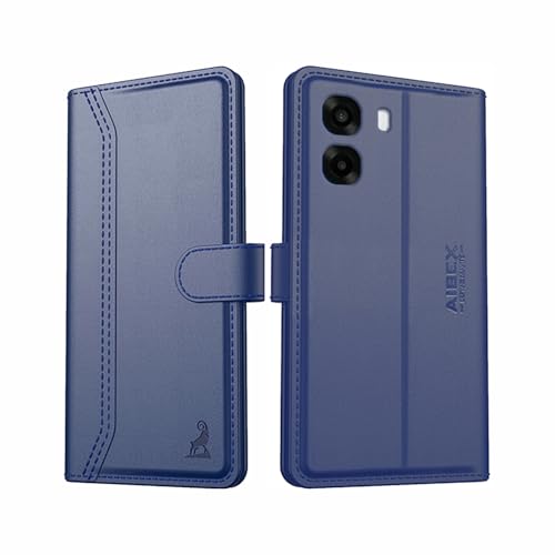 Image of AIBEX Compatible for Oppo A6S 5G / Oppo K14X 5G / Oppo A6X 5G Flip Cover Leather Finish | Inside TPU with Card Pockets | Wallet Stand | Complete Protection Flip Case Blue
