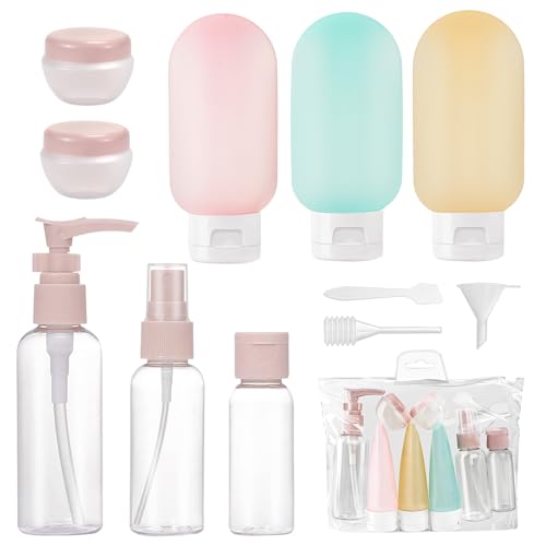 Botellas de viaje, 11 piezas Botes Rellenables Viaje juego de botellas de plástico portátiles de Juego de contenedores de viaje Botellas con estuche para champú, líquidos y loción.Sin BPA