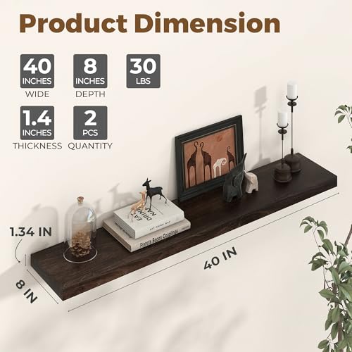 Image of Floating Shelves for Wall, 40in Reclaimed Elm Wood Shelves, Walnut, 2PCs