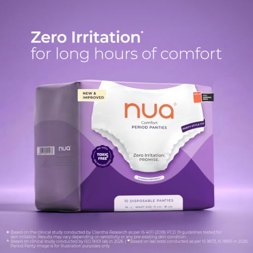 Image of Nua Comfort Disposable Period Panties (M-L) | Pack of 10 Panties | Disposable | 360 Coverage | Zero Irritation | 4x Comfort | For Heavy Flow | No rashes | Leakproof | Seamless | 100% Toxic-Free, Dermatologically Tested