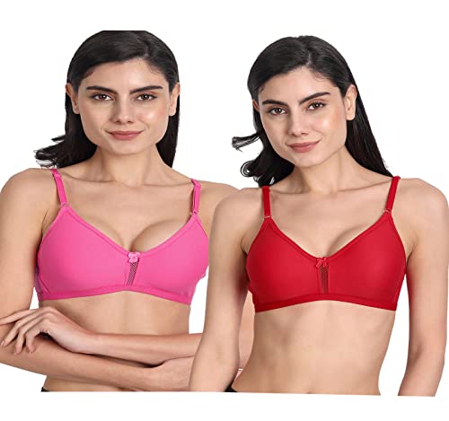 Image of Women's Full Coverage Cotton Blend Bra | Wired Free Lightly Padded Everyday Wear Bras | Soft Breathable Comfortable T-Shirt Bra | Adjustable Straps Lightweight Daily Inner wear for Women Pack of 2