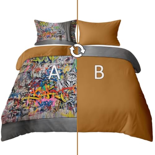 Housse de couette 200x200 cm en microfibre douce style graffiti vibrant