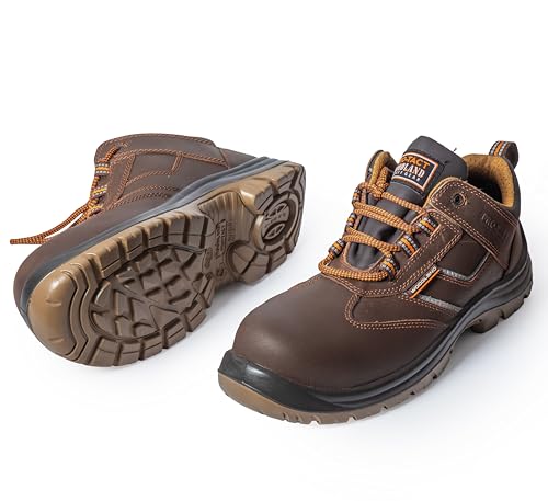 Image of Woodland Thunder Crazy Horse Leather Safety Shoes for Men | Oil Resistant Safety Shoe with Anti Slip Grip | Lightweight, Antistatic PU Double Density with Composite Toe | Brown (7 UK, 41 EU)