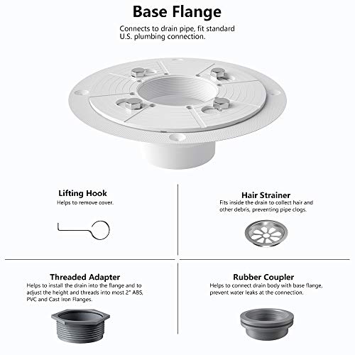 USHOWER 6-Inch Square Shower Drain, Tile-insert &Flat Cover 2-in-1 Brushed Nickel 304 Stainless Steel Shower Floor Drain, Includes Drain Flange Kit - Thumbnail 6