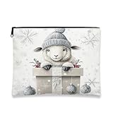 Bonita bolsa de maquillaje de oveja, bolsa de cosméticos de vacaciones de invierno para mujer, organizador portátil con cremallera, bolsa de aseo de regalo de Navidad, 7 x 9 pulgadas