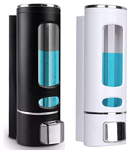 Image of EVGREF Wall Mounted Soap Dispenser Shampoo Conditioner for Bathroom Kitchen (Pack of Black and White, 400 ML Each)