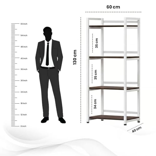 Image of wow craft 4-Layer Multipurpose Storage Stand | Floor-Mount Shelf for Kitchen, Office & Kids' Room | Sturdy White Metal Frame with Engineered Wood Shelves | Spacious & Durable (130x60x40 cm)