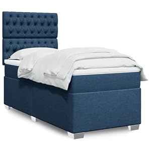 YNGBHFNOP Boxspringbett mit Matratze Blau 80x200 cm Stoff Polsterbett mit Tasche Federkernmatratze und Topper höhenverstellbare Kopfstütze Lattenrost Schlafzimmer Set Haushalt