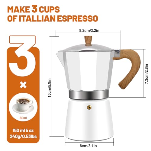 Image of 3 Cup Aluminum Espresso Stovetop Moka Pot Express Coffee Maker Percolator Italian Classic Mocha Coffee Machine for Italian and Cuban Cafe Brewing for Home & Camping 150ml 5oz