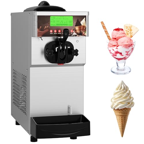 1500W Single Flavor Commercial Soft Ice Cream Maker, 5.3-7.4 Gal/Hr Soft Serve Ice Cream Machine with 5" Display, Easy to Operate, Self Cleaning, High Productivity for Restaurant Snack Bar, 115V