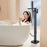 Rozin Badezimmerarmatur Standarmatur Armaturen Schwarz Freistehende Armatur Badewanne Wasserhahn 360° Drehbarer Badewannenarmatur mit Handbrause