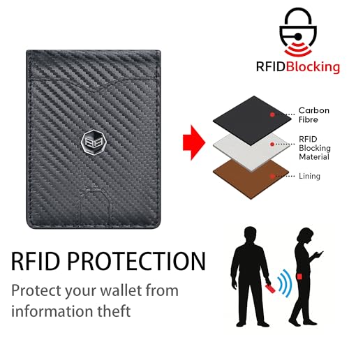 Carbon Fiber Slim Wallets for Men, Minimalist RFID Blocking Card Holder, Lightweight Front Pocket Wallet 3240 (Black)2