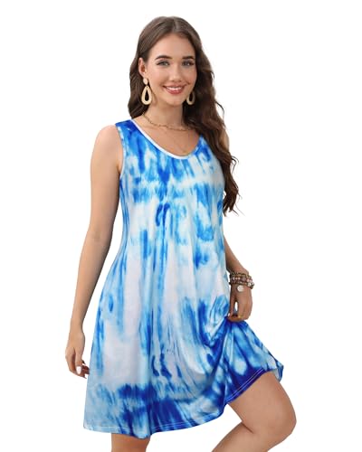 Image of CHICGAL Womens Summer Dresses Casual Sleeveless Loose T Shirt V Neck Sundress Swing Beach Cover Up with Pockets 2026