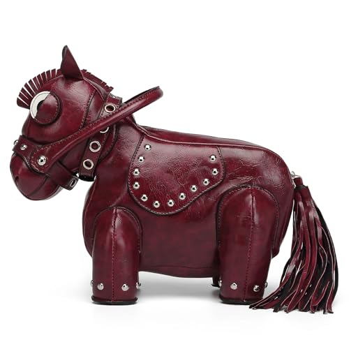 Cute Horse Shape Crossbody Bag Funny Purse Women Men Cartoon Animal Shoulder Bag Unique PVC Ladies Clutch Rivet Handbags