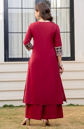 Image of Amayra Women's Pure Cotton A-Line Kurta Set with Palazzo Pants & Dupatta|Ethnic wear|Kurti Suit Set for Women