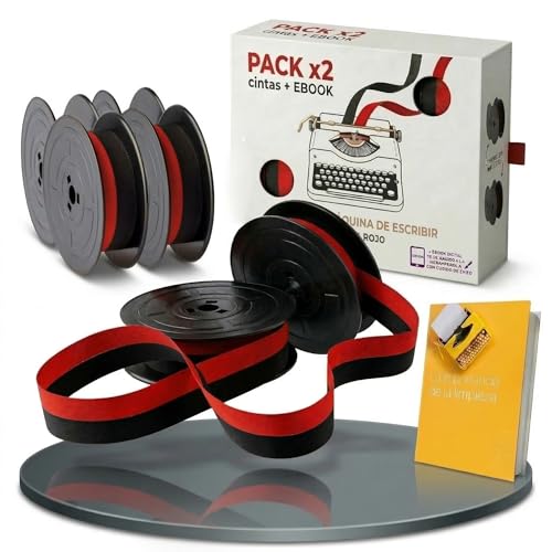 Pack 2uds de Cinta para máquina de escribir compatible con Olivetti +PDF gratis. Cinta de color rojo y negro, +400 hojas de impresión - 3metros (x2), Material de la cinta: Nylon 13MM X 10ML