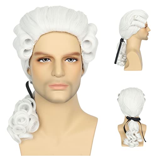 M MISS U HAIR 1700s Colonial Wig White Powdered Wig Men Historical Costume Wig White Judge Wig