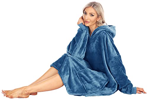 Kipswiza Blanket Hoodie - Wearable Blankets Oversized Soft Cozy Flannel Sweatshirt Blanket With Sleeves And Giant Pockets For Adult Women Men Family Friends Bluish Gray #TOP5