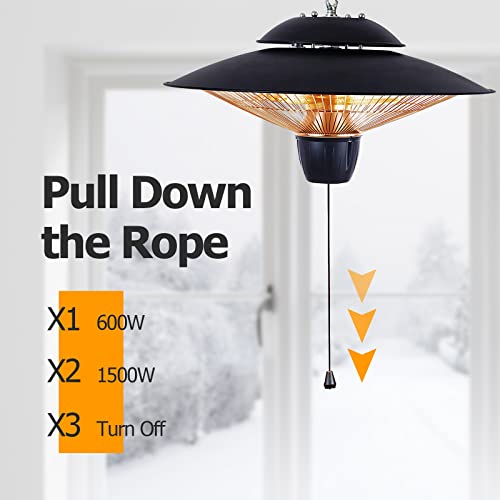 Ceiling Patio Heater, 1500W Outdoor And Indoor Hanging Patio Heaters, Waterproof Courtyard Electric Heater, Hanging Mounted Heater 3S Fast Heating, Ip24 Rated 2 Power Levels For Large Room, Garage #TOP3