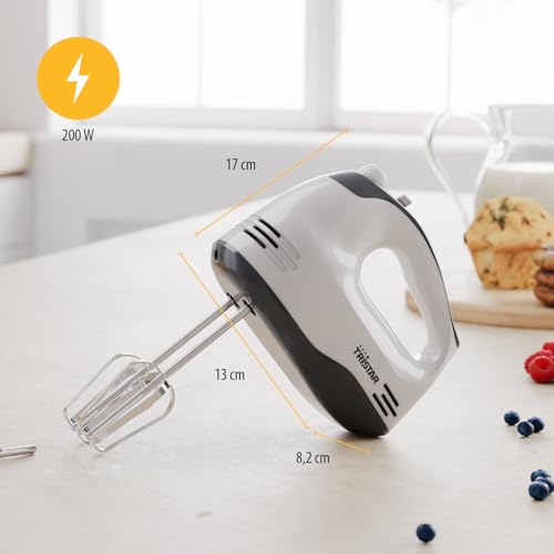 Tristar Handmixer, 5 Geschwindigkeitsstufen, 200 W, Rührbesen & Knethaken – Ansicht 2