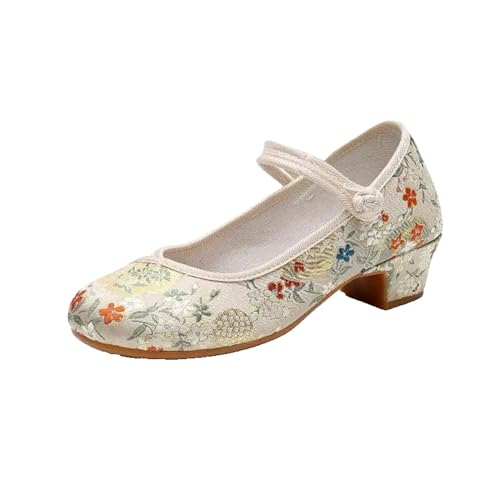 Escarpins à bout rond confortables avec sangle boutonnée beige