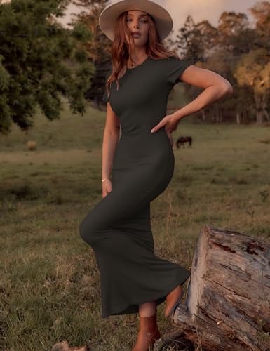 Image of LOMON Women Fishtail Hem Ribbed Maxi Dresses Summer Casual Stylish Y2k Sexy Fitted Lady Elegant Cotton Soft Lounge Dress