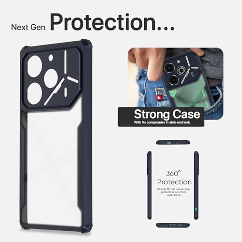 Image of Pikkme Tecno Pova 6 Pro 5G Back Cover | Crystal Clear Transparent Back | Ultra Hyrbid | Full Camera Protection | Raised Edge | Bumper Back Case (Blue)