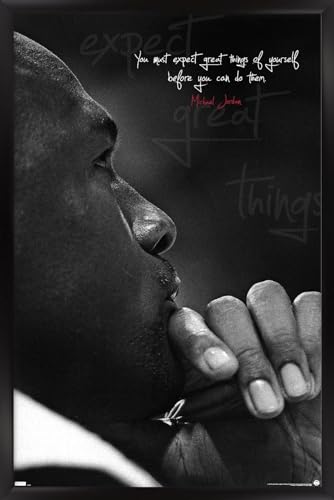 Trends International Michael Jordan - Expect Great Things Wall Poster, 22.4L x 14.7W, Black Framed Version