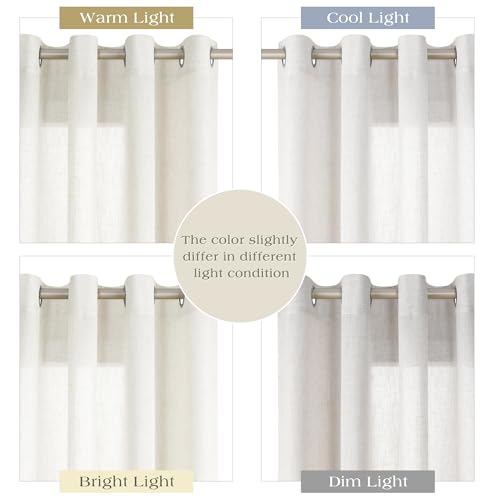 Image of Nanspring Cream Linen Curtains 102 Inches for Living Room 2 Panels Set Light Filtering Privacy Semi Sheer Extra Long Drapes Modern Elegant Cotton Textured Grommet Gauze Window Sheer Curtain 52x102