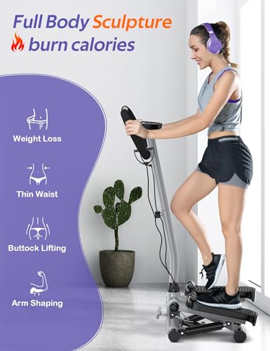 Amicus Mini Stepper with Handlebar for Exercise, Stair Stepper with Resistance Band, Hydraulic Fitness Stepper Machine for Home, 330lbs Weight Capacity, Gray - Image 3
