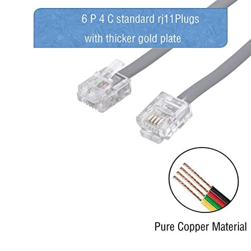 Lansensu 6-Feet Telephone Landline Extension Cord Cable Cord With Standard Rj-11 6P4C Plug (Silver 6-Ft, 3Pack) #TOP4