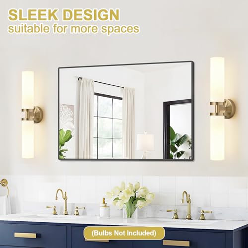 Image of Indoi Wall Sconces Set of Two, Hardwired Brass Bathroom Sconces Wall Lighting with Milky White Glass, Modern Sconces Wall Decor Set of 2 Bathroom Light fixtures for Mirror Living Room Hallway Bedroom