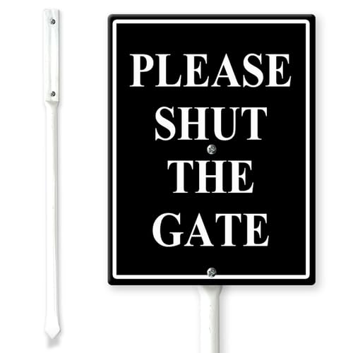 Horienteeon Please Shut The Gate Yard Sign with Stakes 11.5×15cm, Sturdy Aluminum Yard Signs Rust Free, Private Property, No Parking, Disabled, Driveway, Do Not Block Sign, Warning Signs