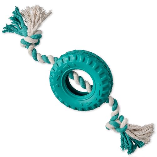 Natural-Rubber-Tire-and-Organic-Cotton-Rope-Pull-and-Chew-Dog-Toy-for-All-Pet-Breeds-Teal-Blue-One-Size