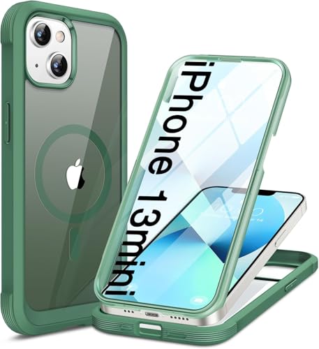 Image of Miracase for iPhone 13 mini Case 5.4 inch,Full-Body Protection,Clear Bumper Case with Built-in 9H Tempered Glass Screen Protector,Military-Grade Drop Protection Outdoor Phone Case for iPhone 13 mini,Green
