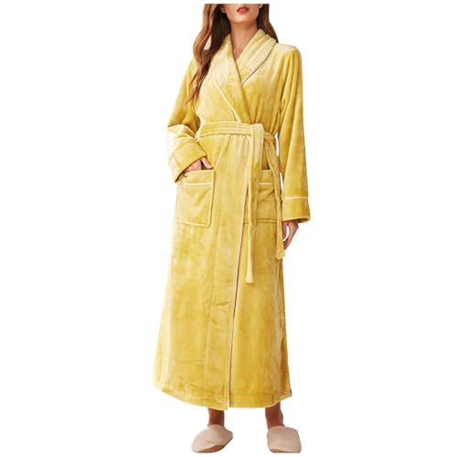 Women Robe Fleece Plush Soft Fluffy Fuzzy Cozy Warm Lightweight Bathrobe Shower Spa House Long Shaggy Robe for Women Yellow