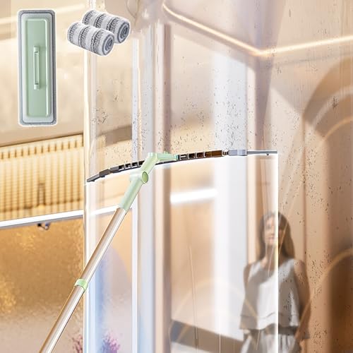 Rasqueta Limpiacristales Herramienta Limpiadora de Ventanas Curva para Limpiar Ventanas Exteriores, Juego de Escobilla de Goma Giratoria para Vidrio de Ducha de Casa, Lavaparabrisas de Automóvil con A