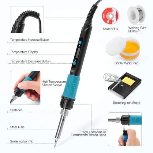 WORKEASE Soldering Iron Kit,100W LED Digital Solder Iron with 5pcs Tips, 10s Fast Heating Max 932℉, Adjustable Temperature Soldering Iron Kit for Electronics for Electronic Repair, DIY