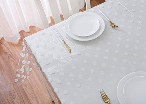 Vinylla White Polka Dots Easy Wipe Clean Clear Vinyl Tablecloth