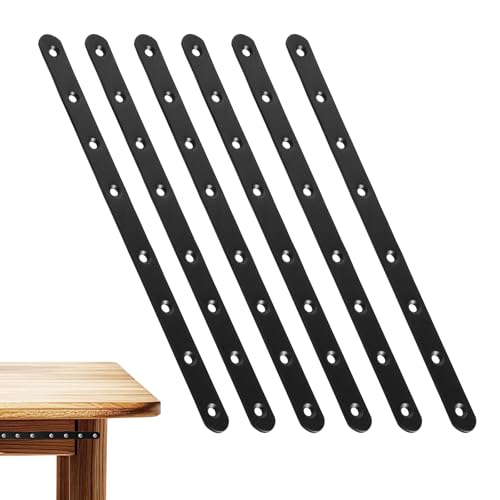 FIFIBANG 6 Stück Flachverbinder, Edelstahl Lochplatte Schwarz, Halterung Metallverbinder, Flache Holzverbinder, Flache Ecke Brackets, Reparaturplatte für Möbel Schränk Regale(293*19*3MM)