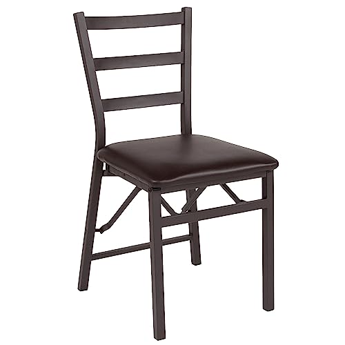 Flash Furniture HERCULES Series Brown Folding Ladder Back Metal Chair with Brown Vinyl Seat
