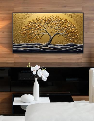 Tableau arbre de vie or 80x140cm pour sublimer le mur du salon