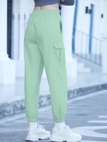 Image of SANGTREE Girls & Womens Cargo Pants Elastic Waist Drawstring Tapered Jogger Pants with Pockets, 6 Years-Women 2XL