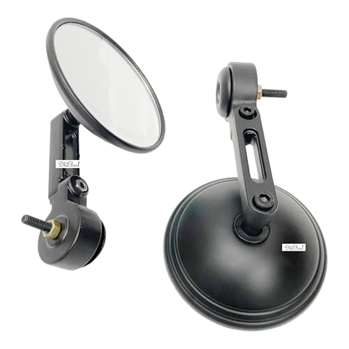 Image of Dhe Best Bike Motorcycle Anti Glare Handlebar Bar End Mirrors Rear view Round Mirror Foldable and Adjustable Mirror Set of 2 Black Suitable For Jawa Forty Two,42 Bobber,Yezdi&Perak