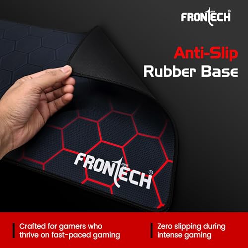 Image of FRONTECH Premium Extended Gaming Mouse Pad | Anti-Slip Rubber Base | Water & Spill Resistant | Stitched Edges | Ultra-Smooth Surface for Gaming & Office (Black /Red) MSP-0060