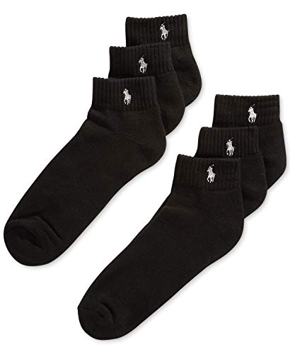 Ralph Lauren Polo Classic Sport 6 Pack half Cushioned sole Men's Socks (Black with Silver Horse)3